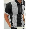 Men'S Polos Mens Summer Golf Plaid Dot Print Lapel Half Zip Short Sleeve Tops Sportswear Casual Slim Fit Shirts 220614 Drop Delivery A Dhze1