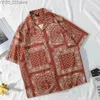 Męskie koszule HARAJUKU MENS Koszulka z lapą vintage gotówkę luźną koszulę z bandana koszula Paisley Summer krótkie rękawowe koszulę męską YQ240422