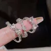 Banden Nieuwe Y2K Pink Crystal onregelmatige hartringen voor vrouwen mode zirkoon opening vinger ring zoete meiden kpop feest sieraden geschenken