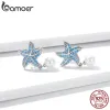 Boucles d'oreilles Bamoer 925 Sterling Silver Ocean Blue Zircon Starfish Boucles d'oreilles Shell Perle Drop Boucles d'oreilles pour femmes Fine bijoux BSE405