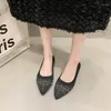 Casual Shoes 2024 Summer Autumn Solid Color Girls Soft Sole Shallow Mouth Low Heel Simple Basic Style Pointed Black Fashion Flat