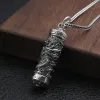 Halsband S925 Sterling Silver Vintage Thai Silver Ancient Tube Jewelry Dragon Design Punk Mens Memorial Pendant Holder Ash Urn Necklace