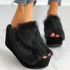 Slippers Femmes Fashion Fluffy Furry Platform Corporèmes hauts High Toe Toe Automne Ouromne Tiches extérieures Hauteur Chaussure croissante Chaussures