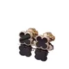 Designer Original Version High Van Medium Four Boucles d'oreilles d'herbe femelle Gold Placage épaissis 18K Rose Naturel Black Agate Blanc Fritillaria Bijoux