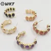 Earrings WKTE707 WKT 2022 exquisite style black obsidian&rose quartz&sun stone&amethyst&strawberry quartz goldplate earrings gift
