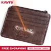 Holders KAVIS Free Engraving Small Genuine Leather Zipper Card Holder Hasp Gift Men Women ID Card Wallets Case Coin Purse Slim Thin Mini