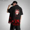 Chemises décontractées masculines 2021 Japanese Mens Mens Fox Street Vêtements Haian Beach Shirt Summer Summer à manches HARAJUKU HIP-HOP Black Aloha Shirt YQ240422