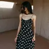Повседневные платья в виде шелковой подвесной платье в горошек высокая талия Big Hem 2024 Summer Vintage