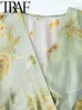 Casual Dresses Tienda Women Fashion Print Dress Slim V Neck Long Sleeve Lace-Up High Maisted Vestidos 2024 Autumn