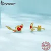 Boucles d'oreilles Bamoer 925 Boucles d'oreilles en émail rouge en argent sterling pour femmes pour femmes Spring Koi Studs Festival Fine bijoux SCE812