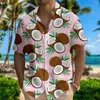 メンズカジュアルシャツ2024ハワイアンココナッツトロピカルフルーツプリント半袖シャツボタンルーズトップフィットの海辺のホリデー服