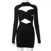 Casual Dresses Sexig Cut Out Cross Wrap Corset Mini Dress Women Turtleneck långärmad fest Vestido 2024 Spring Fall Birthday Y2K kläder