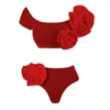 Menas de banho feminina fêmea de praia e banheiro de biquíni saídas para mulheres 2024 Rose Blossom Color Solid One Piece Conjunto de impressão