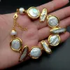 Yygemwaterh Freshwater White Biwa Pearl Moeda Pearl Gold Batlelet de ouro 8.5 240414