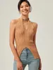 Camisoles Tanks Spring and Automne Trithed Halterneck Vest Women's Fashion Style Slim Fit Backless Top Slit Hemline à Hem Stretch