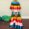 Luxury Rainbow Striped Women Evening Dress 2023 Sexy Elegant Loose Short Sleeve Maxi Dres Backless Oneck Bohe Dresses 240419