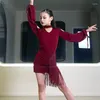Kläder sätter 2024 Autumn and Winter Latin Dance Suit Children's Female Training Foreign Style Off Shoulder Table Performa