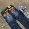 Jeans masculino letra gráfica impressão masculina high street hip hop vintage solto y2k straight micro tench jeans streewear