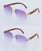 Metal GRANDE Óculos de sol quadrados sem aro para mulheres copos de sol de madeira Men Men Mirror Lense Lente Lens de Lente Eyewear Designer de Madeira Glassses8301639