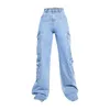 Jeans femininos Europeu e americano Multi Pocket Roupas de mulheres