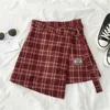 Jupes 2024 Summer Femme Plaid Jupe Shorts à lacets mode Irrégulet High Mini Femme décontractée surdimensionnée