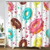 Duschvorhänge farbenfrohe Donuts mit rosa schokoladenblauen Spritzer aus farbigen Polyester Stoffvorhang Sets wasserdichtem Badezimmer -Deco