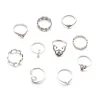 Bandas 10pcs/set boho women plate -color anillos de dedo juego para femenino rama vintage hueco hollin flower anillo de nudillos joyas de moda