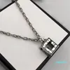 designer Retro Square Pendant Letter Print Pendants All Match Sweater Necklaces Women Diagonal Stripe Necklace