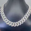 Europa och Amerika gränsöverskridande försäljning 20mm full inlagd Moissanite S925 Silver Cuban Chain Hip-Hop Halsband