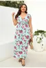 Elegant Sleeveless Plus Size Dresses Lady Floral Printed V-Neck Dress Fashion Casual Loose Women Streetwear Spring Summer 240417