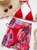 Women's Swimwear Bikini Women Swimsuit 2024 Red Halter Bikinis Set Sexy Backless Summer Three Piece Beach Wear Bathing Suit Female