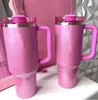 미국 스톡 코스모 핑크 대상 레드 선박 머그 랭커 텀블러 H2.0 40oz 컵 실리콘 핸들 뚜껑과 빨대 2 세대 자동차 머그잔 물병