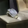 バンドHuitan Silver Color Multialayer Cross Rings For Full Paved CZ Stone Fashion Engagement Wedding Bands Accessories Jewelry