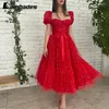 Abiti da festa in tulle rosse stelle scintillate innamorate -abito da ballo lunghezza sottile fiocrimo a maniche gonfie vestido longo festa