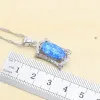 Necklaces 95%off Silver 925 Blue Opal Bridal Jewelry Sets For Women Necklace Earrings Pendants Ring Sets For Birthdays Gift