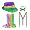 Beralar Mardigras kutlama kostümü şapka boncuk kolye bowtie askı dişleri maskeli para karnaval festival aksesuarları