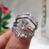 Cluster Rings 2024 3Pcs Double Stackable Set For Women Luxury Wedding Bands Accessories With Brilliant Crystal CZ Trendy Jewelry