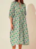 Abiti casual di base abiti oversize Donne Spring Lantern Sleeve Lace-Up Midi Abiti Boho Holiday Beach Stampa floreale A Robe Chic Cash Casual Cash Shee Self Vestidos 240419