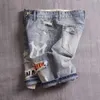 Mens Shorts Summer Thin Fashion Ripped Patch Denim Brand Everything To Make Old Beggar Five Pants T240309