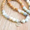 Strands Mens Healing Meditation Jewelry 8mm Amazonite Picture Jasper 108 Mala Beads Tree Of Life Bracelet