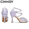 أحذية الرقص Cinmidy Women Latin Mesh Soft Bottom Ballroom High Cheel for Girls Ladies Sandal Women’s Wedder