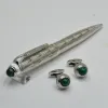 Penne Luxury Ct Green Gem Top Ballpoint Pen Office Stationery Unique Dore Decorative Set Set Penne per Regalo di Natale