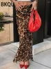 Faldas bkqu 2024 elegante estampado de leopardo Falda larga Fiesta de mujeres Sexy HIP PAQUETA HIP ELEGANTE LADY SLIM Y2K Streetwear