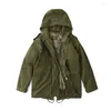 Men's Jackets Mid-Length Trench Coat Quilted Liner Warm Army Green American Vintage Cotton-Padded Jacket Hooded