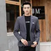 Men's Suits High Quality Men Blazer Korean Slim Fit Elegant Business Casual Suit Jacket Solid Color Blue Apricot Gray Wedding Banquet Dress