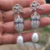 Earrings Natural Fresh Water Pearl Earring For Women Fine Jewelry Vintage Female 925Sterling Silver With Cubic Zircon Free Shipping