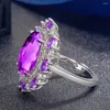 Cluster Rings Big 4 S Роскошные фиолетовые хрустальные аметисты Gemstones Цирконные бриллианты цветы для женщин
