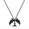 Drottning Moder Demon Evil Titanium Black Wings Diamond Saturn Necklace Super Cool Punk Bat265b