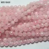 Necklaces Wholesale Natural 8mm Shinny Rose Pink Quartz Crystal Faceted Round Stone Loose Beads For Jewelry Making DIY Necklace Strand