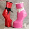 Boots Red Bow Ankle Women's Arrival 2024 Solid Heelless 18cm Heel Round Toe Patent Leather Nightclub Cosplay Sexy Shoes